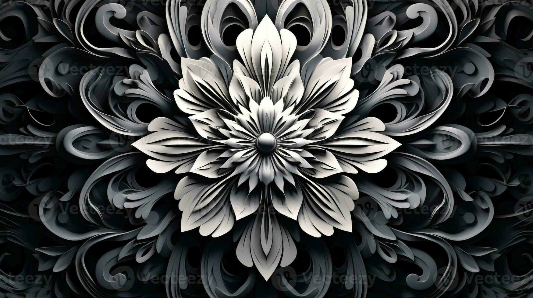 AI generated Abstract floral pattern in black and white colors. Gothic aesthetic photo