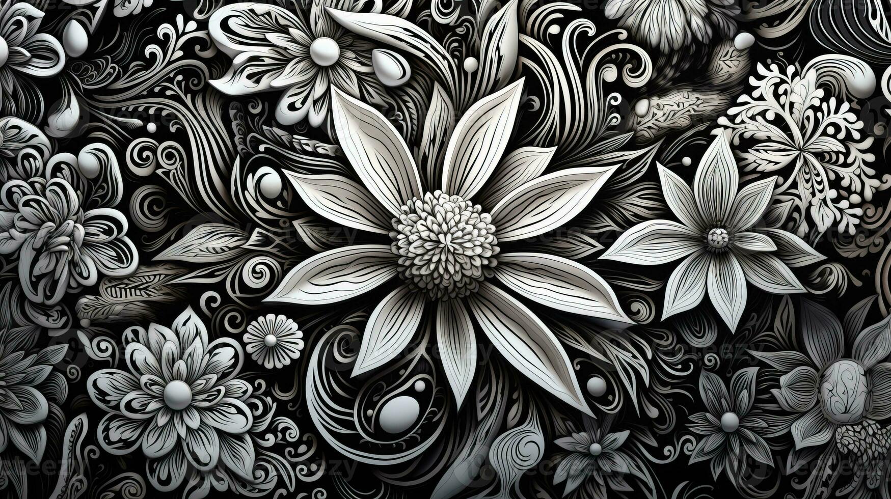 AI generated Abstract floral pattern in black and white colors. Gothic aesthetic photo