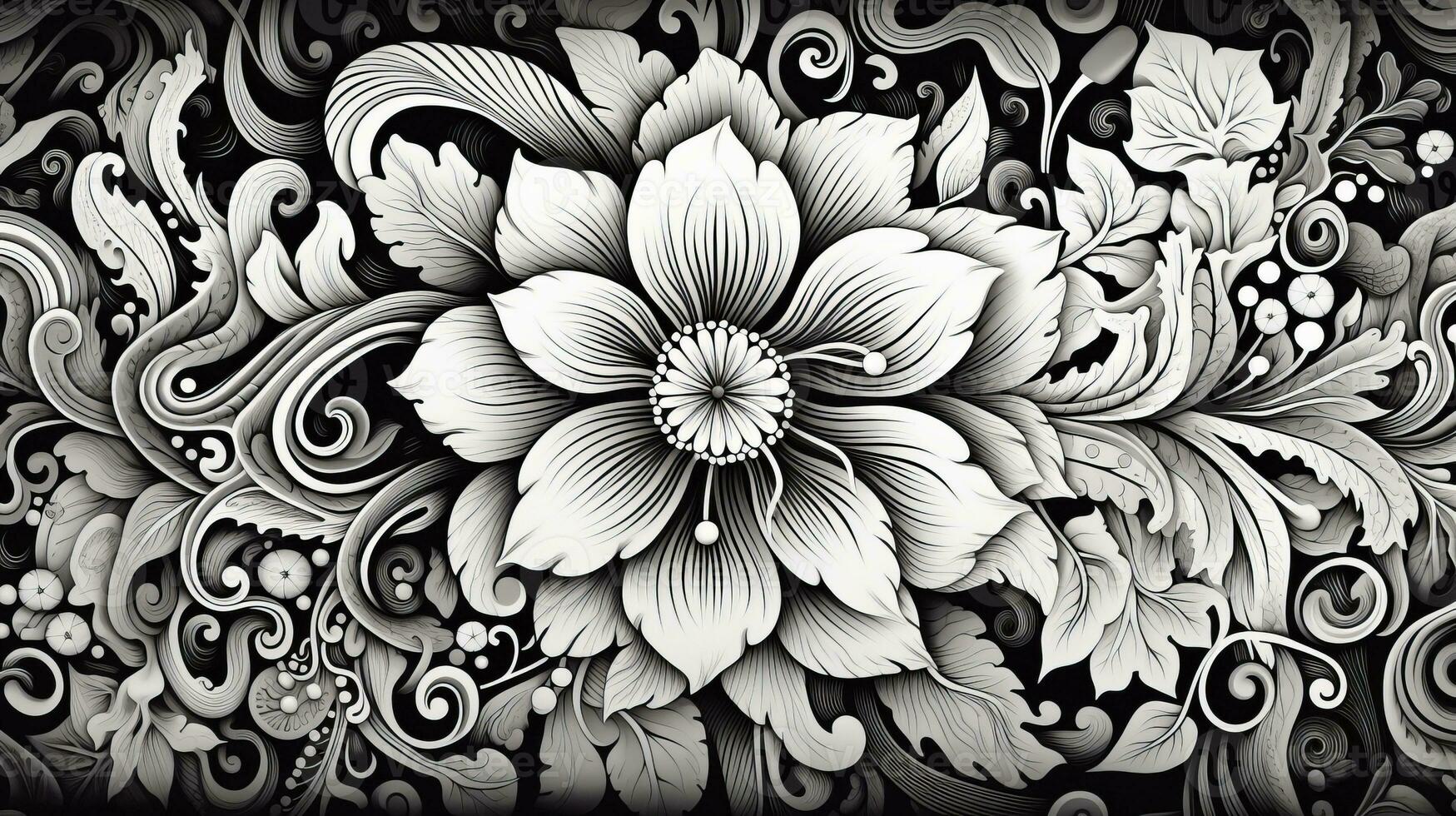 AI generated Abstract floral pattern in black and white colors. Gothic aesthetic photo