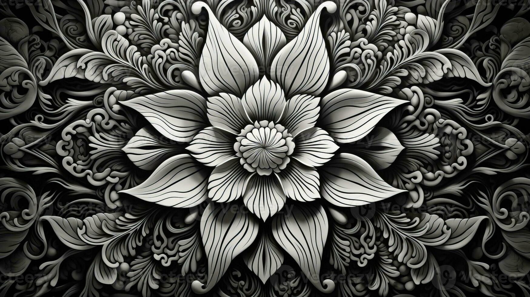 AI generated Abstract floral pattern in black and white colors. Gothic aesthetic photo