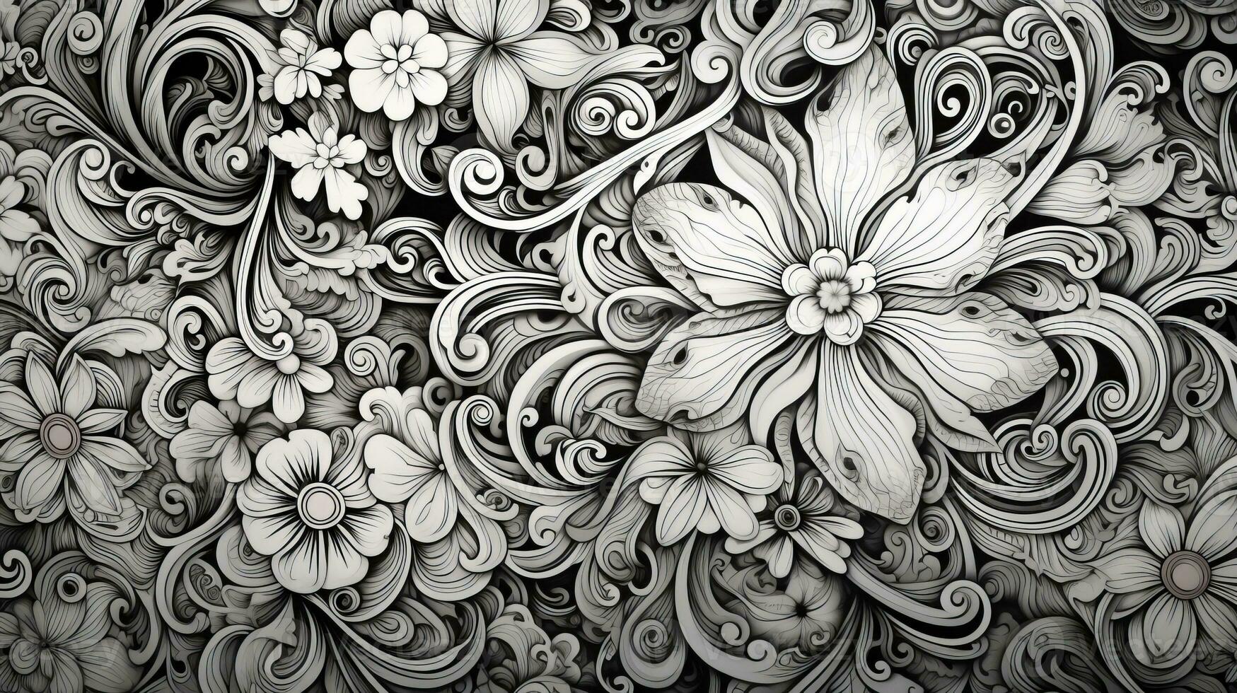 AI generated Abstract floral pattern in black and white colors. Gothic aesthetic photo