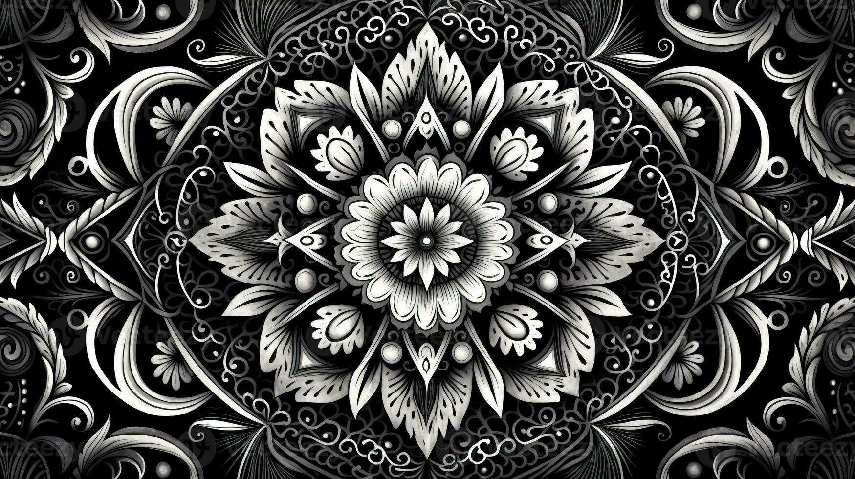 AI generated Abstract floral pattern in black and white colors. Gothic aesthetic photo