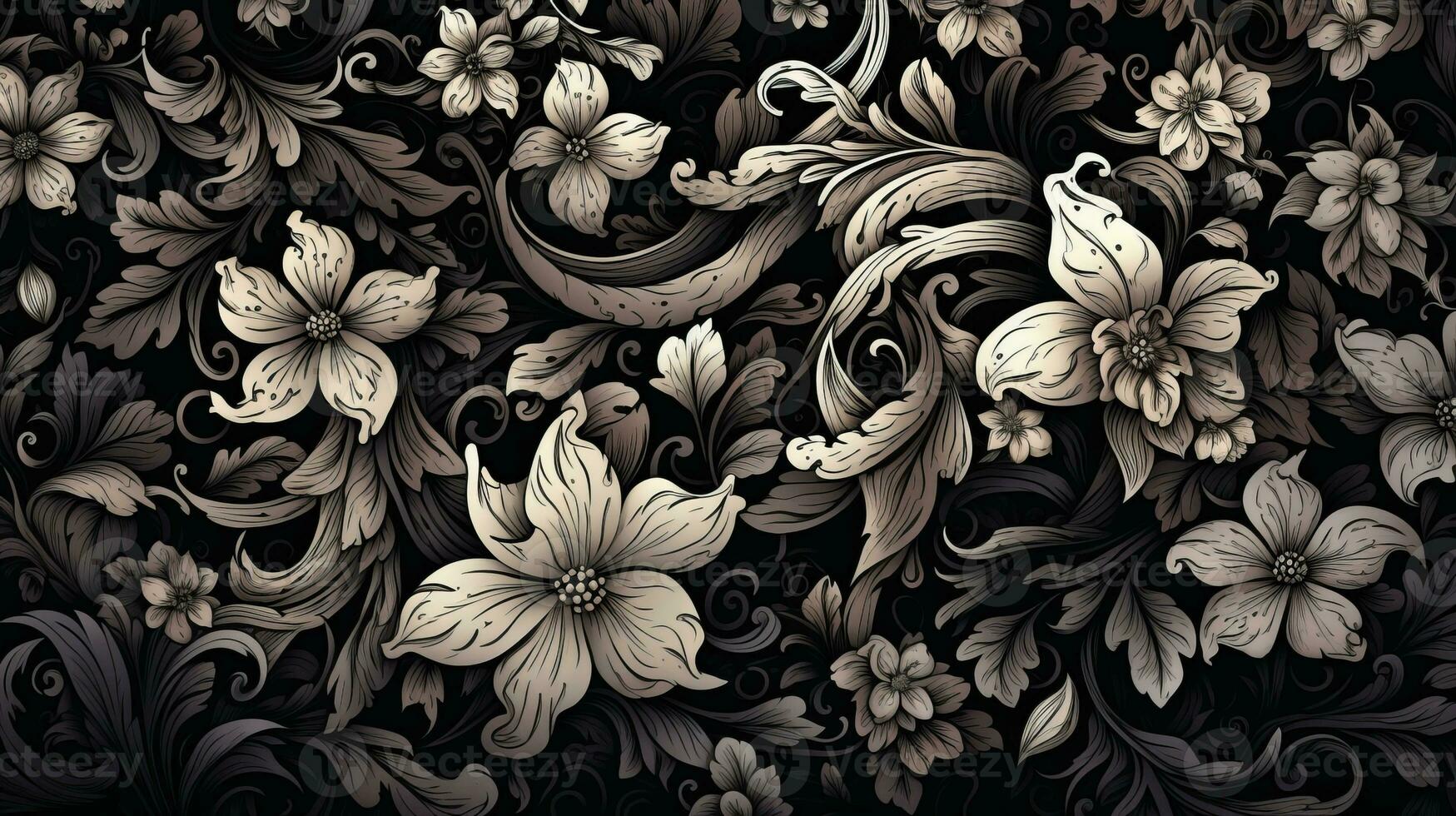 AI generated Abstract floral pattern in black and white colors. Gothic aesthetic photo