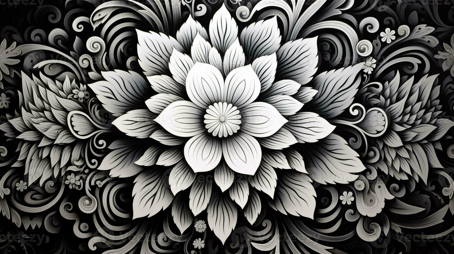 AI generated Abstract floral pattern in black and white colors. Gothic aesthetic photo