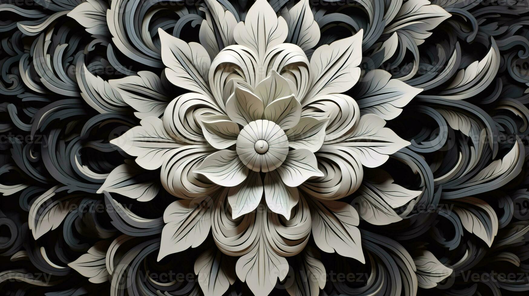 AI generated Abstract floral pattern in black and white colors. Gothic aesthetic photo