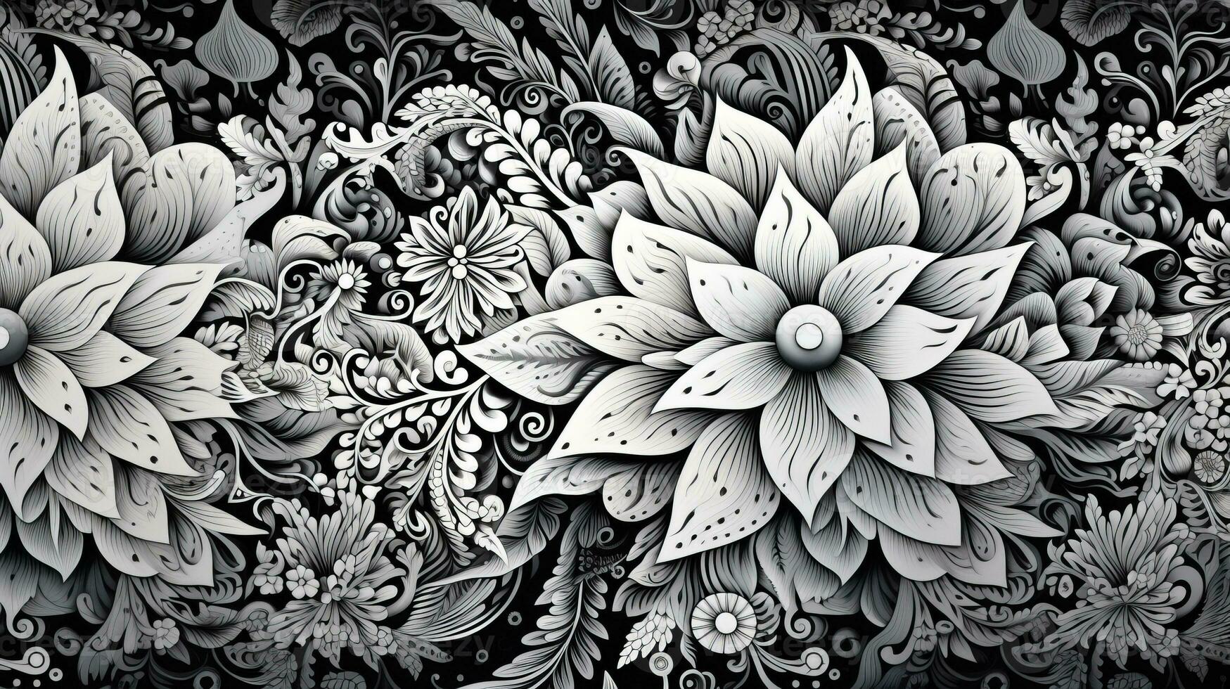 AI generated Abstract floral pattern in black and white colors. Gothic aesthetic photo