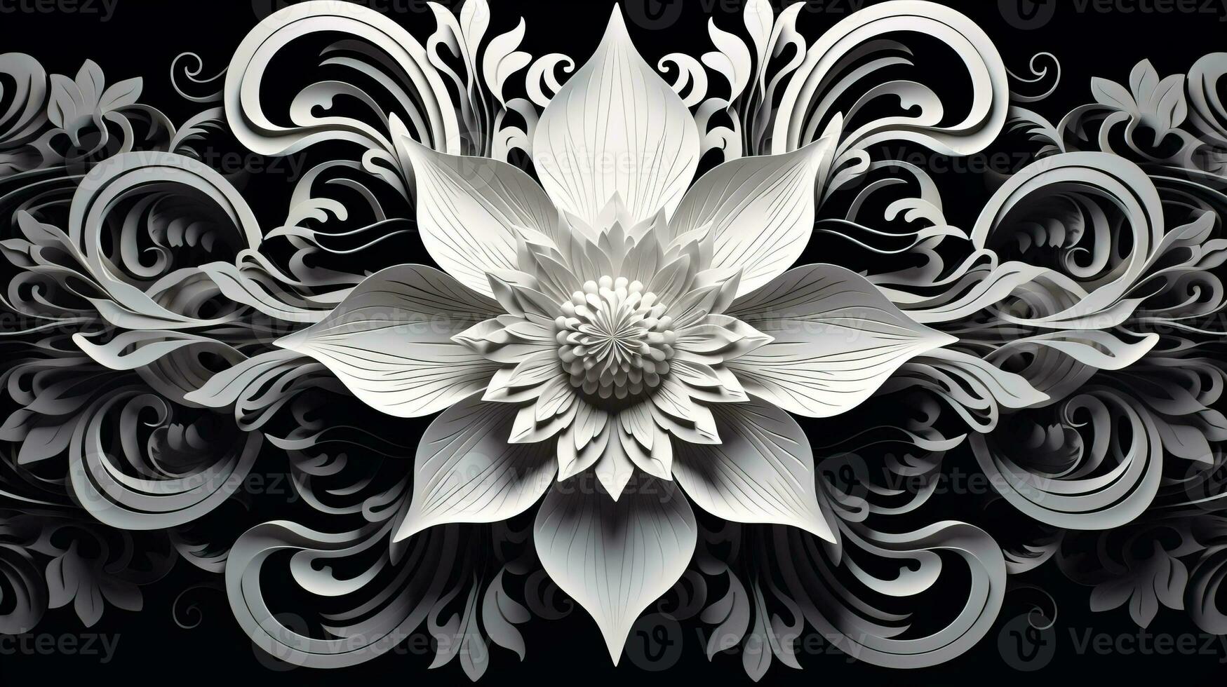 AI generated Abstract floral pattern in black and white colors. Gothic aesthetic photo