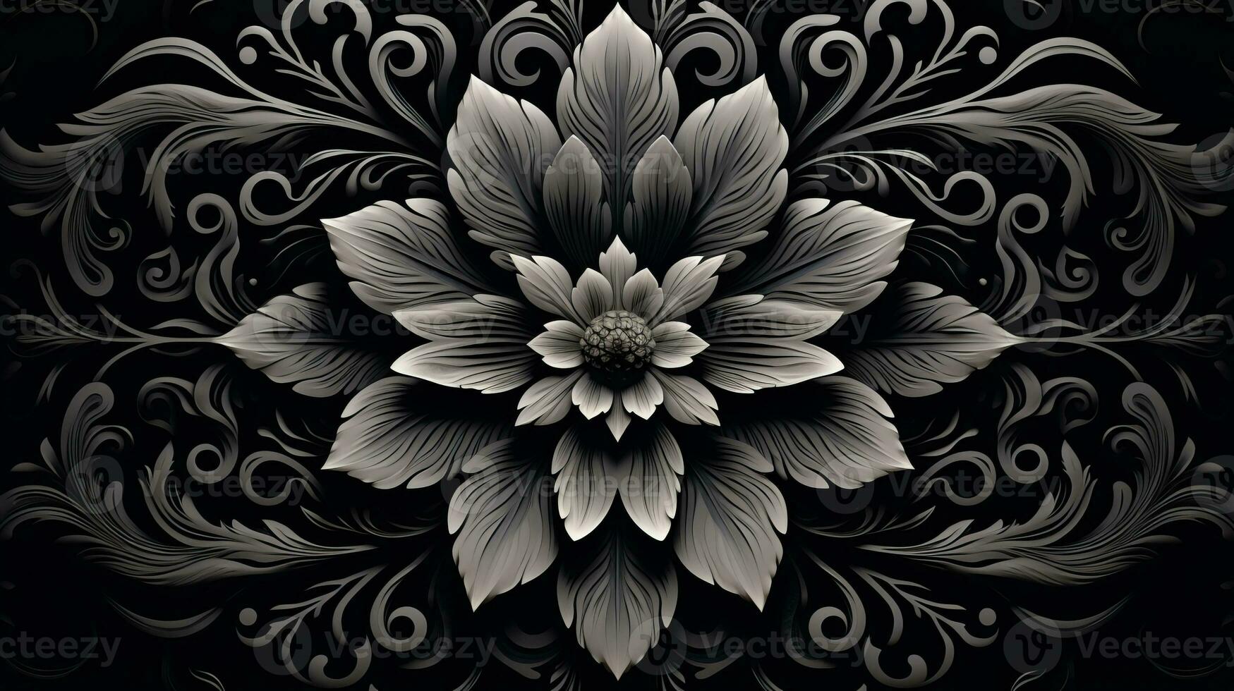 AI generated Abstract floral pattern in black and white colors. Gothic aesthetic photo