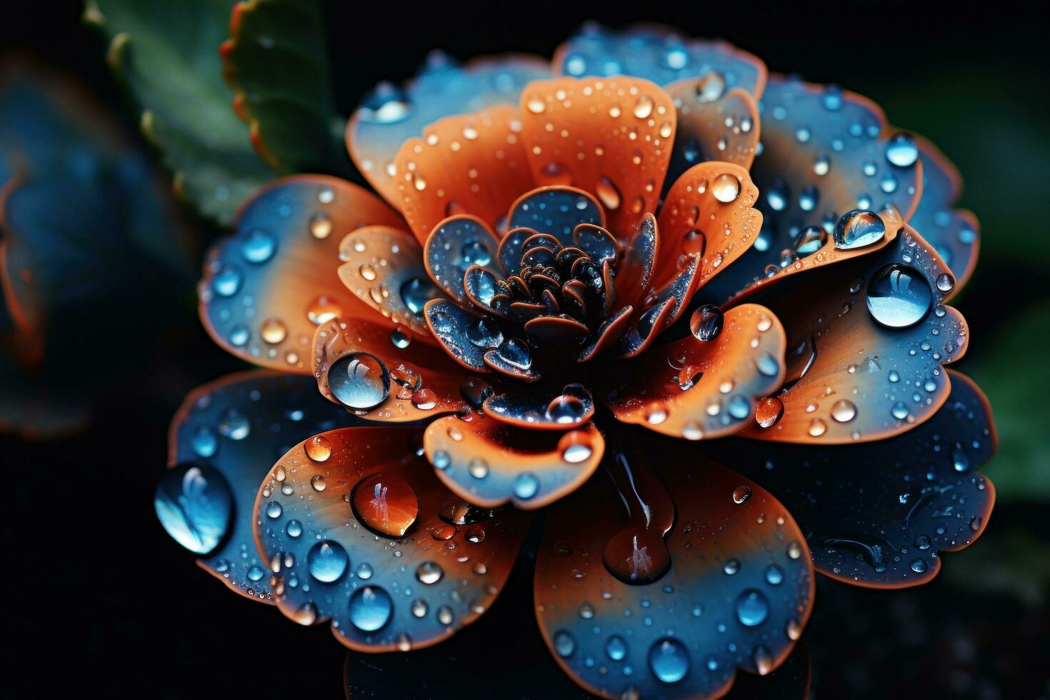 AI generated a brightly colored flower with rain drops on it, photo