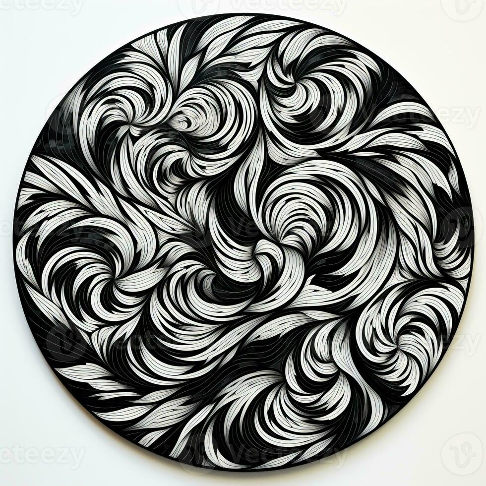 AI generated Abstract circle with wavy pattern in black and white colors. Surrealist style photo