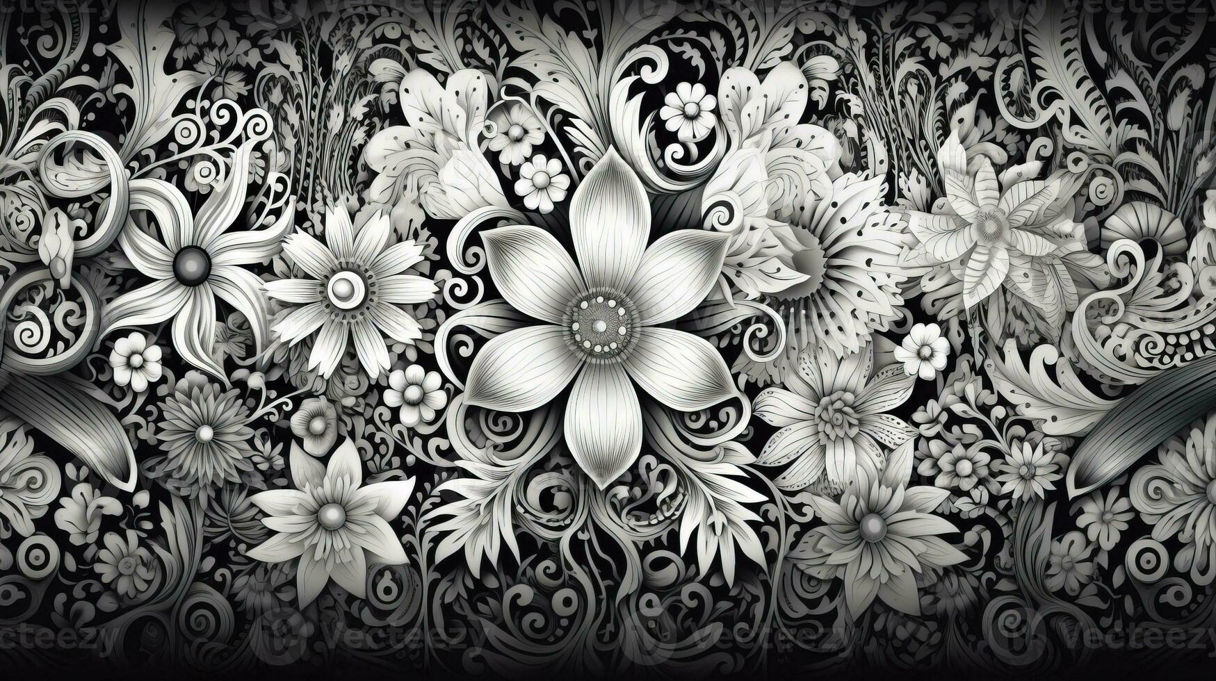 AI generated Abstract floral pattern in black and white colors photo