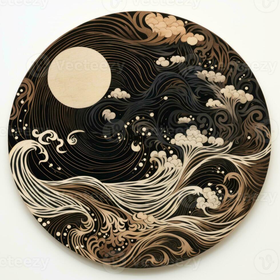 AI generated Abstract circle with wavy pattern. Neo Folk aesthetics. Surrealist style photo