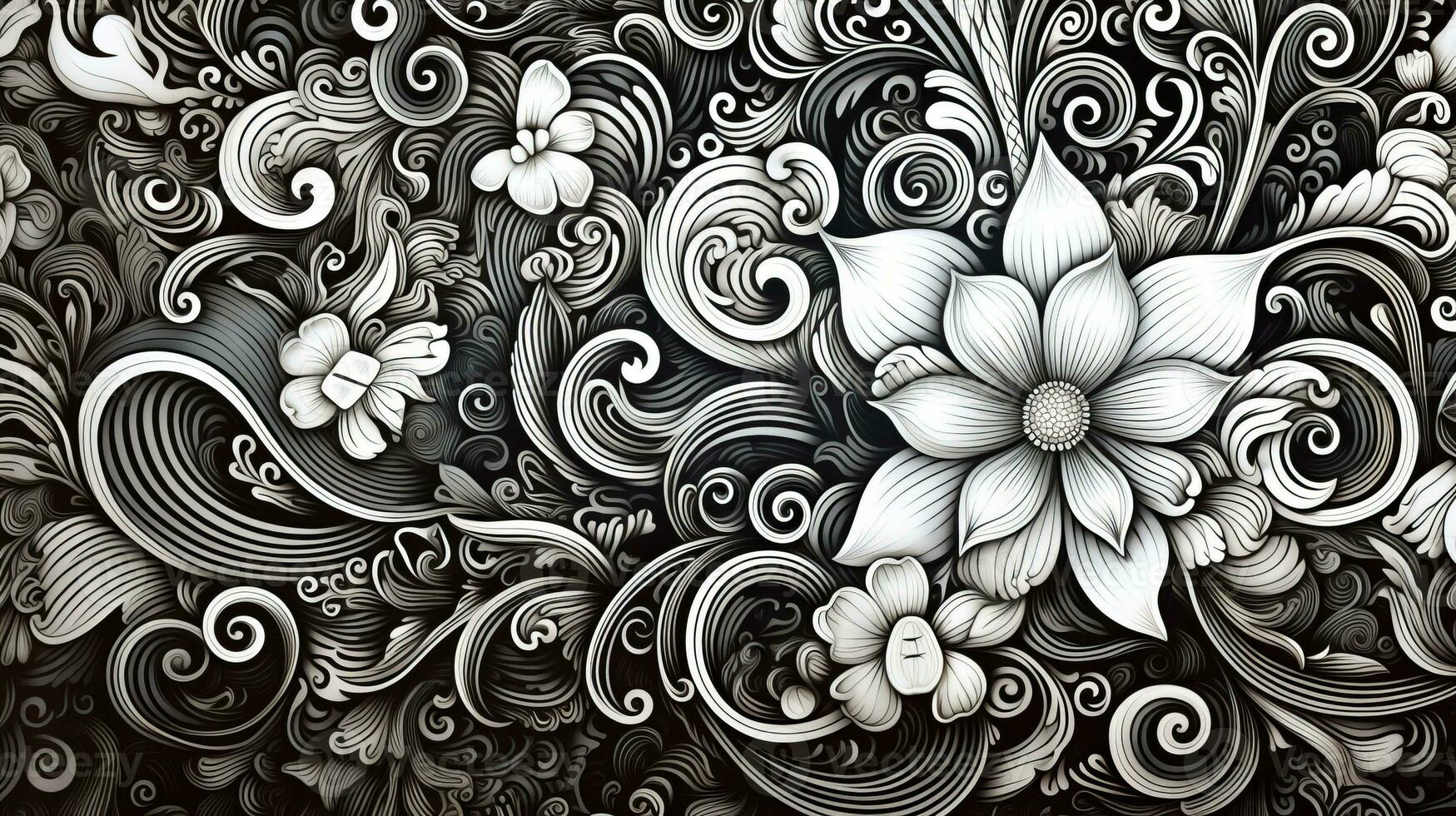 AI generated Abstract floral pattern in black and white colors photo