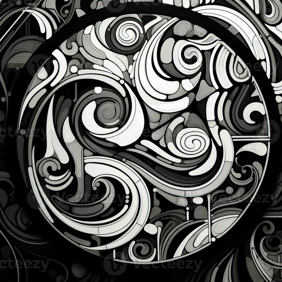 AI generated Abstract circle with wavy pattern in black and white colors. Surrealist style photo