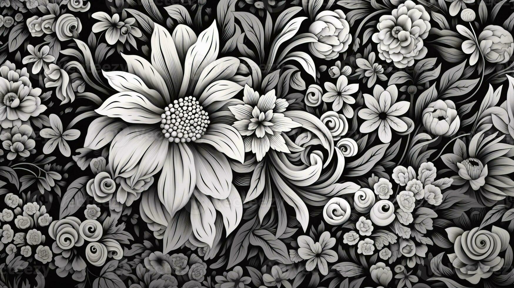 AI generated Abstract floral pattern in black and white colors photo