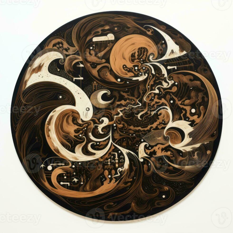 AI generated Abstract circle with wavy pattern. Neo Folk aesthetics. Surrealist style photo
