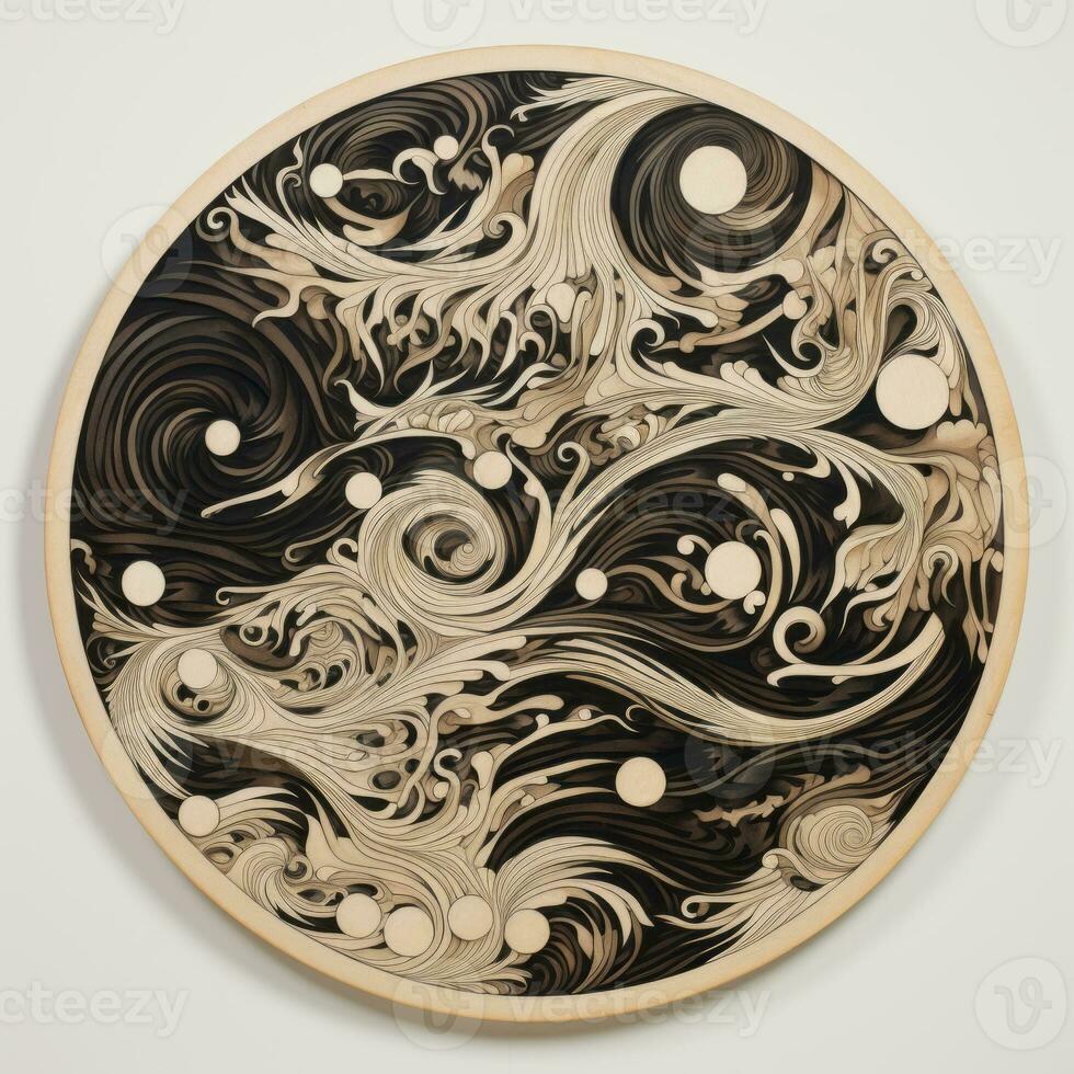 AI generated Abstract circle with wavy pattern in black and white colors. Surrealist style photo