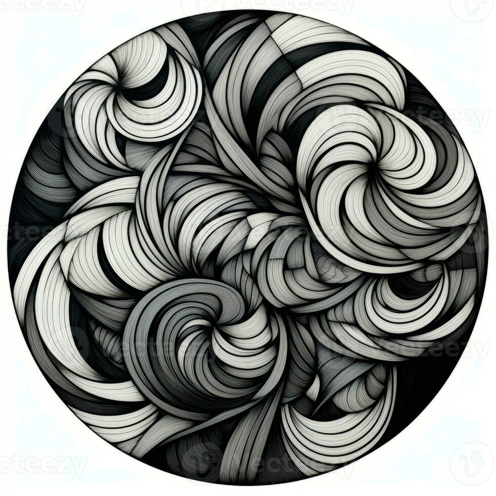 AI generated Abstract circle with wavy pattern in black and white colors. Surrealist style photo