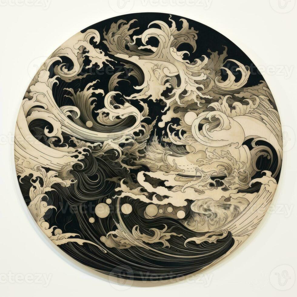 AI generated Abstract circle with wavy pattern. Neo Folk aesthetics. Surrealist style photo