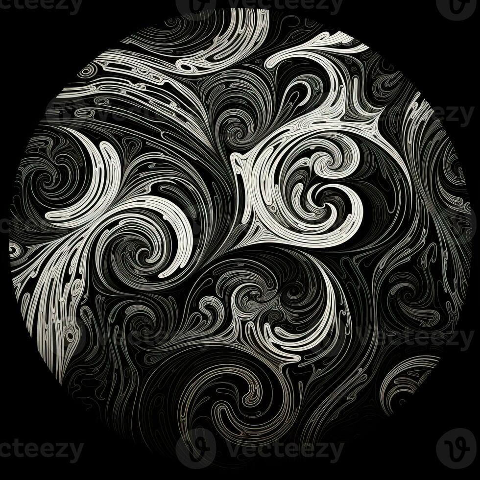 AI generated Abstract circle with wavy pattern in black and white colors. Surrealist style photo