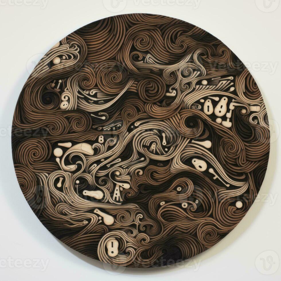 AI generated Abstract circle with wavy pattern in black and white colors. Surrealist style photo