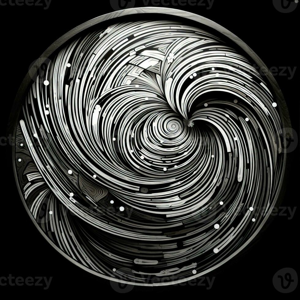 AI generated Abstract circle with wavy pattern in black and white colors. Surrealist style photo