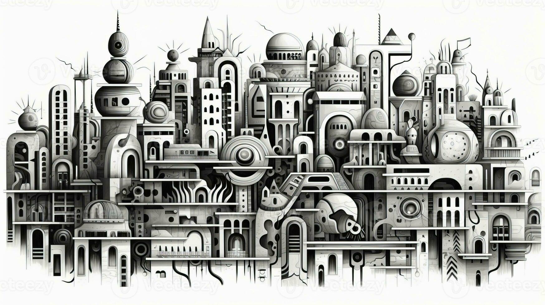 AI generated Abstract doodle background. City in surreal style photo