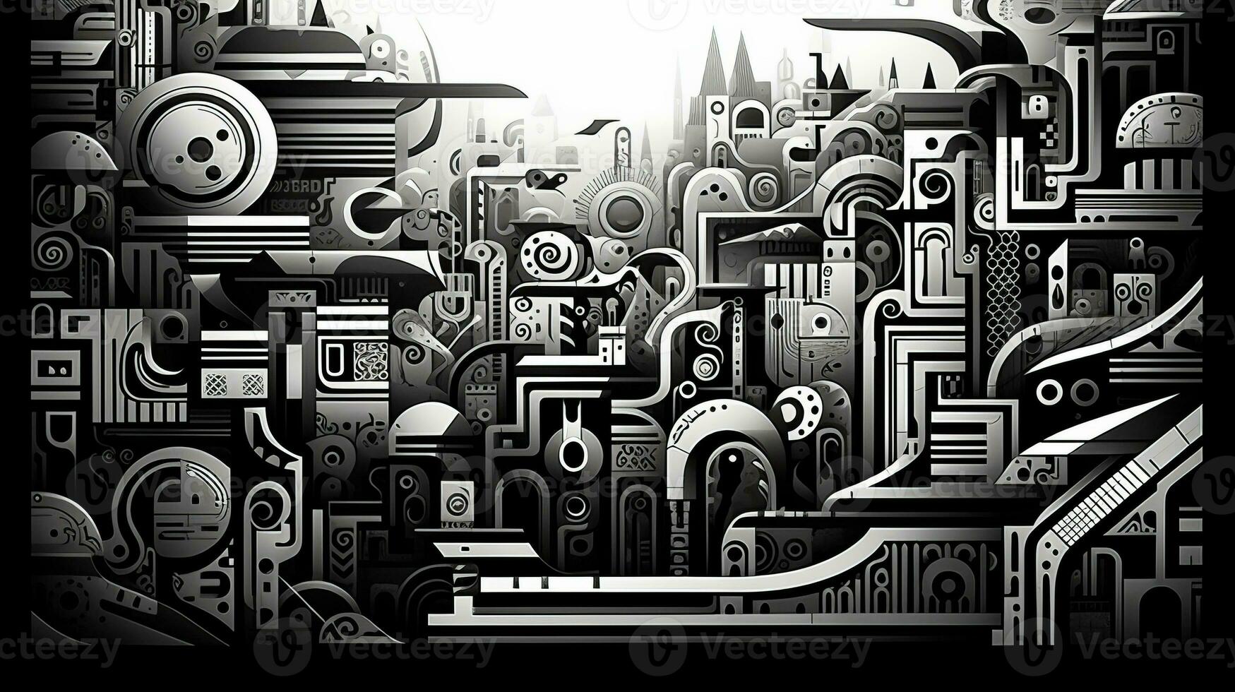 AI generated Abstract doodle background. City in surreal style photo