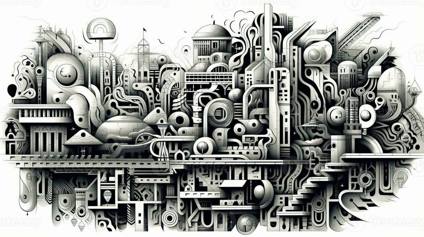AI generated Abstract doodle background. City in surreal style photo