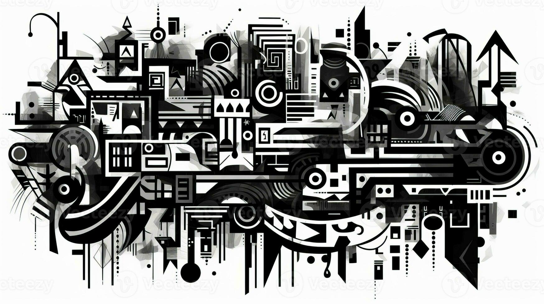 AI generated Abstract doodle background. City in surreal style photo