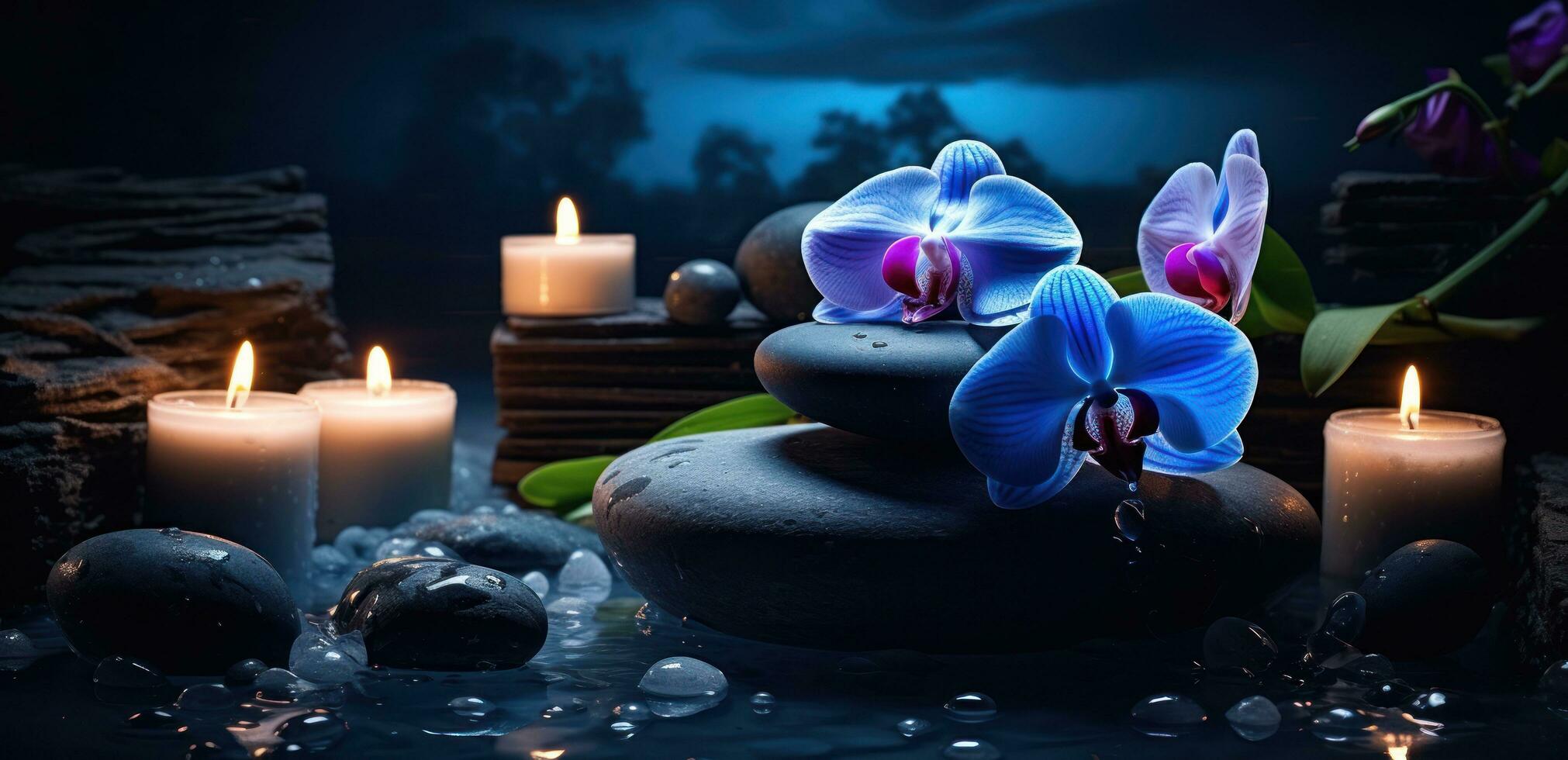 AI generated a spa with candles and orchid, photo