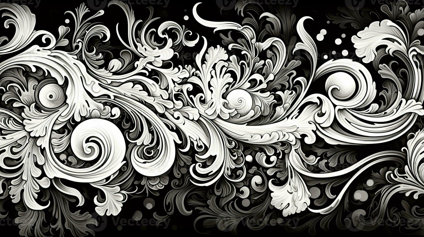 AI generated Abstract floral pattern in black and white colors photo