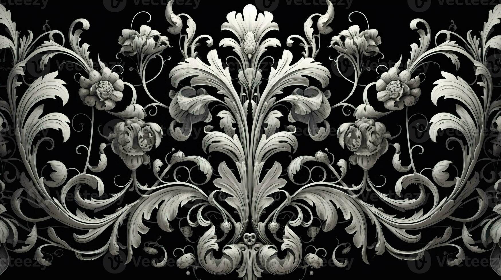 AI generated Abstract floral pattern in black and white colors photo