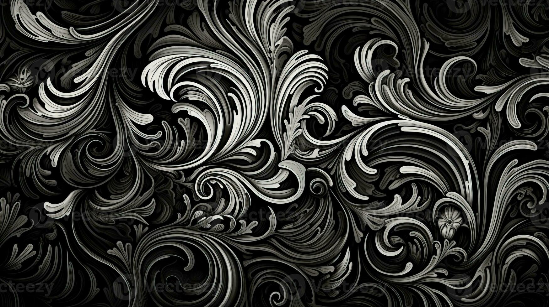 AI generated Abstract floral pattern in black and white colors photo