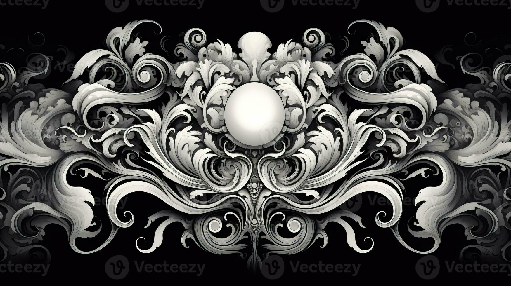 AI generated Abstract floral pattern in black and white colors photo