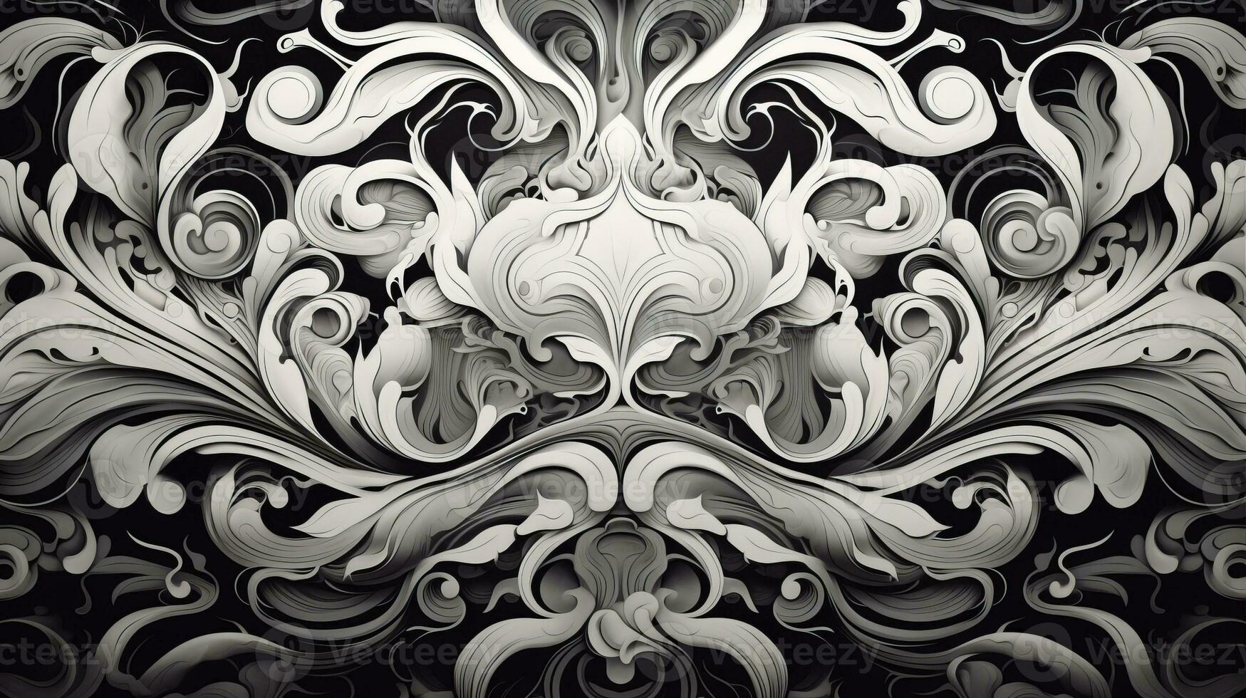 AI generated Abstract floral pattern in black and white colors photo