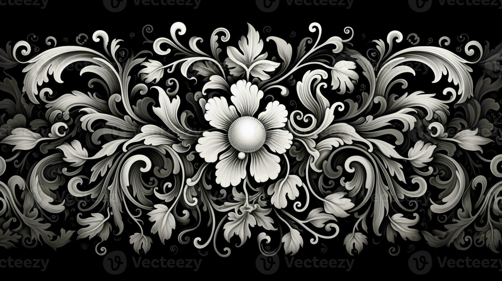 AI generated Abstract floral pattern in black and white colors photo