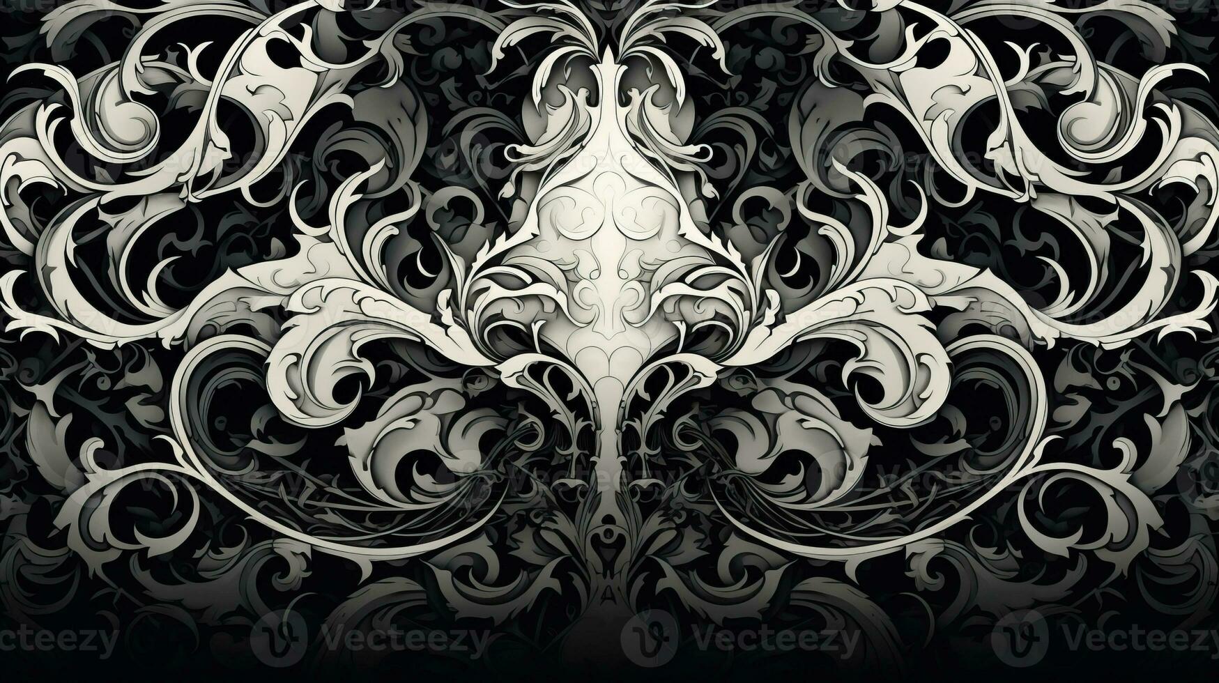 AI generated Abstract floral pattern in black and white colors photo