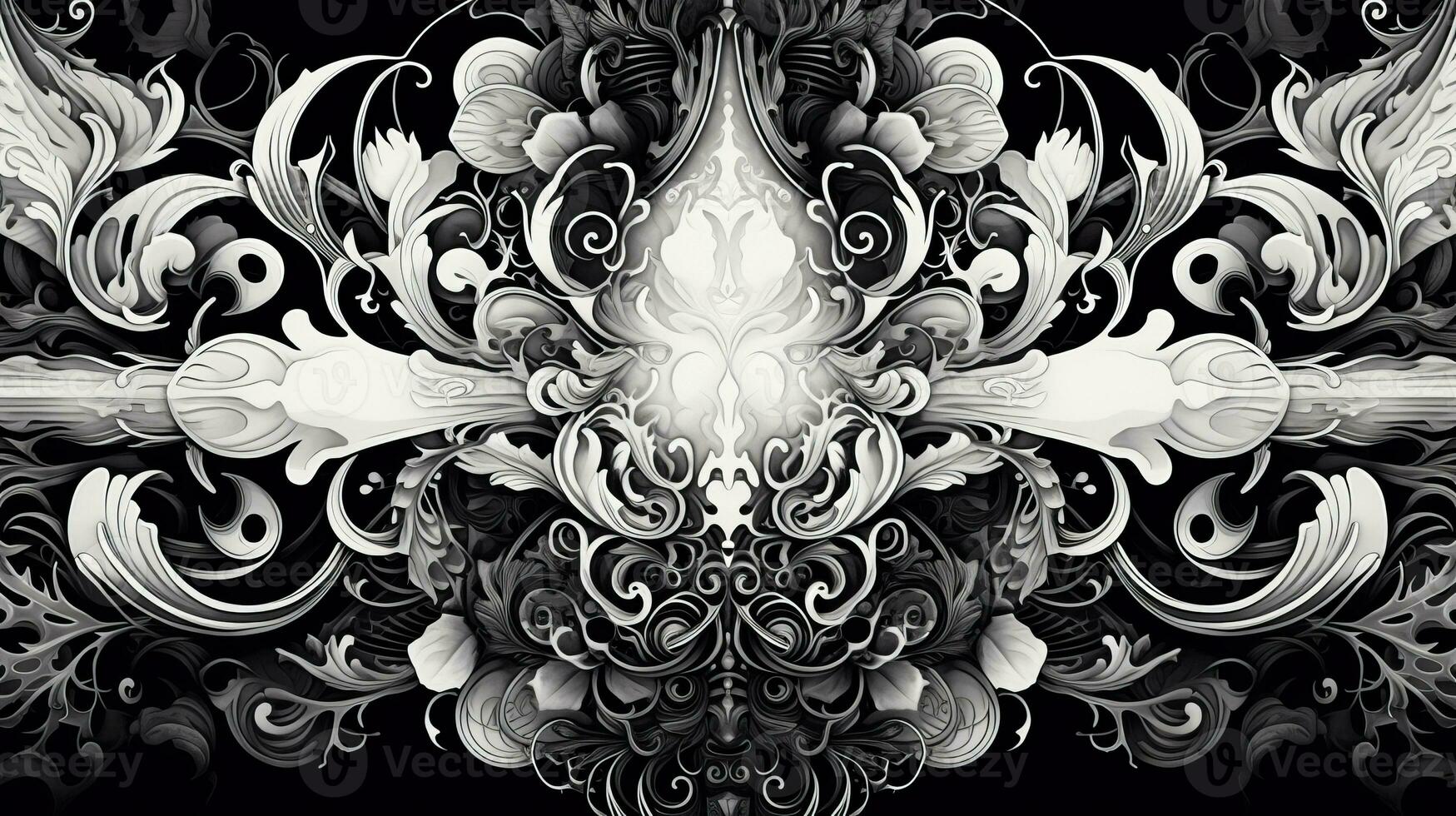 AI generated Abstract floral pattern in black and white colors photo