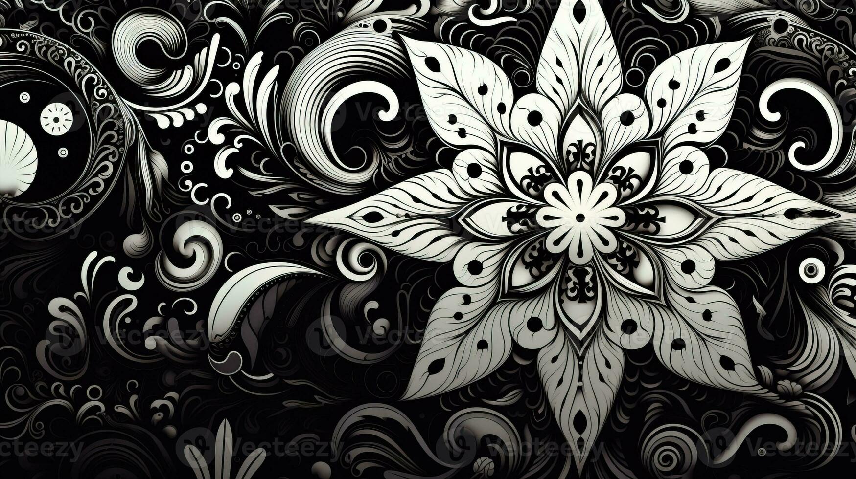 AI generated Abstract floral pattern in black and white colors photo