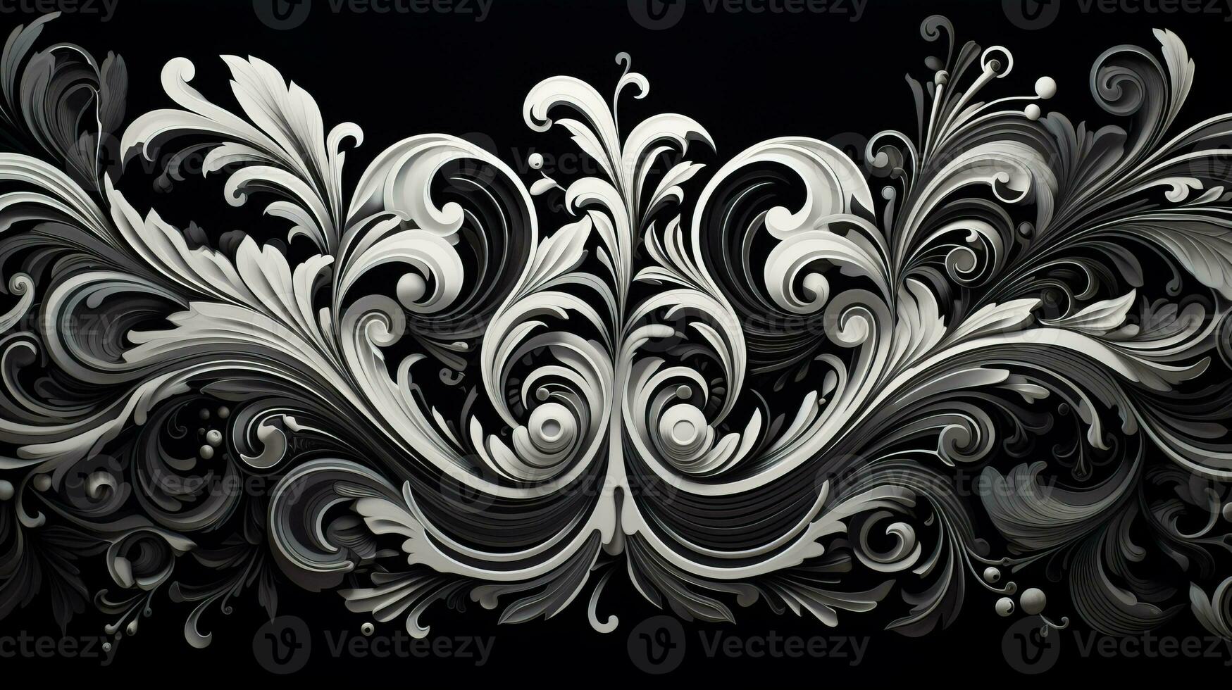 AI generated Abstract floral pattern in black and white colors photo