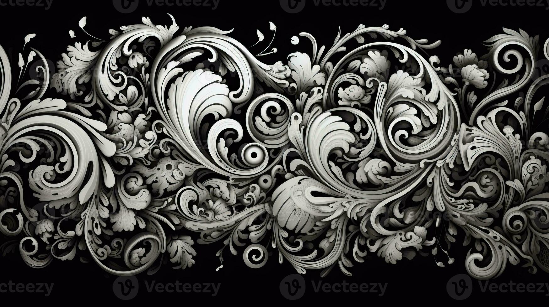 AI generated Abstract floral pattern in black and white colors photo