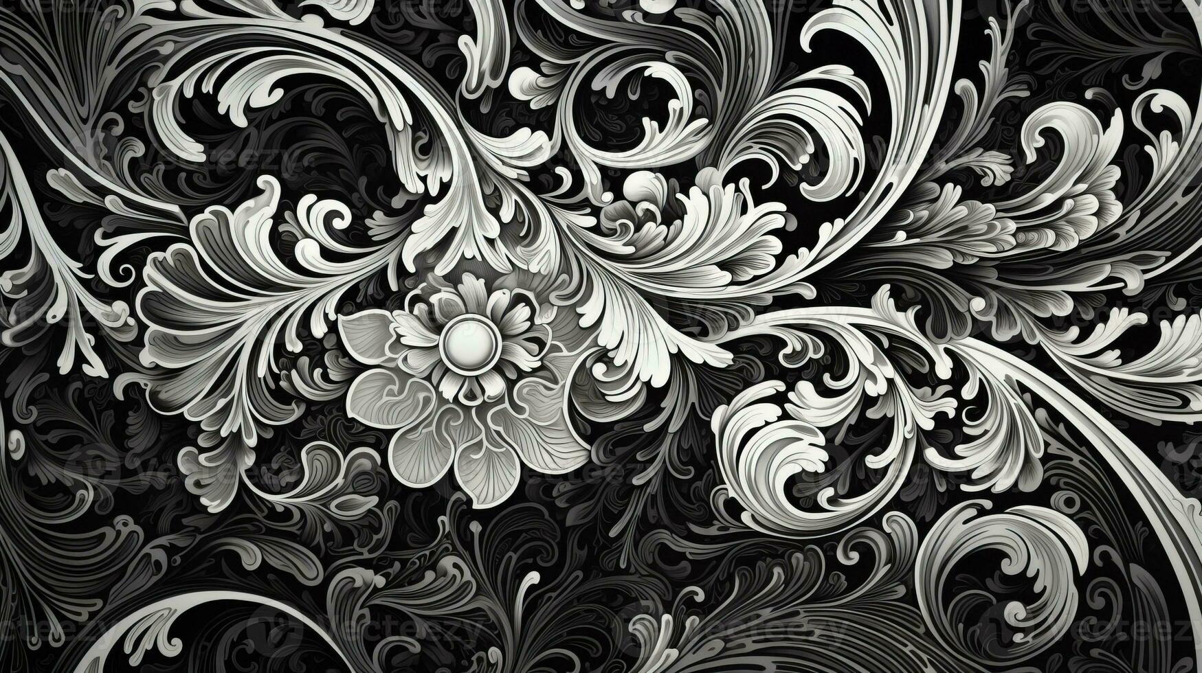 AI generated Abstract floral pattern in black and white colors photo