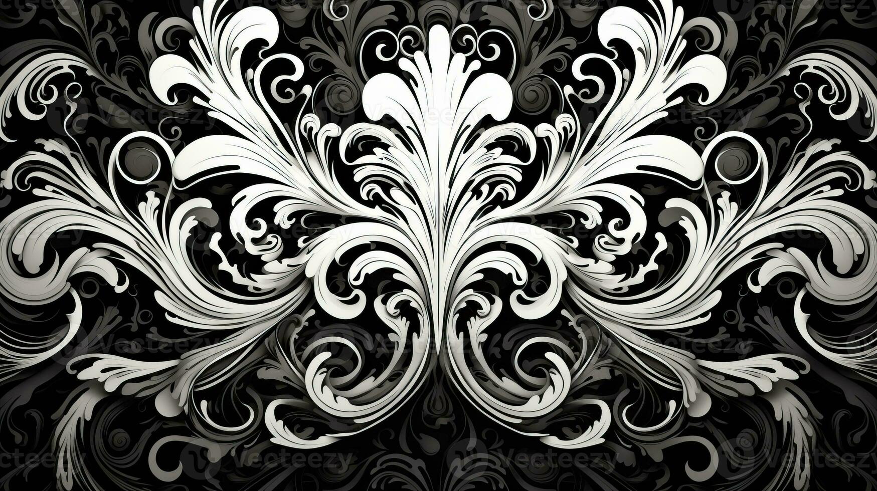 AI generated Abstract floral pattern in black and white colors photo