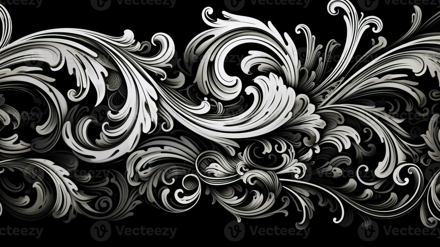 AI generated Abstract floral pattern in black and white colors photo