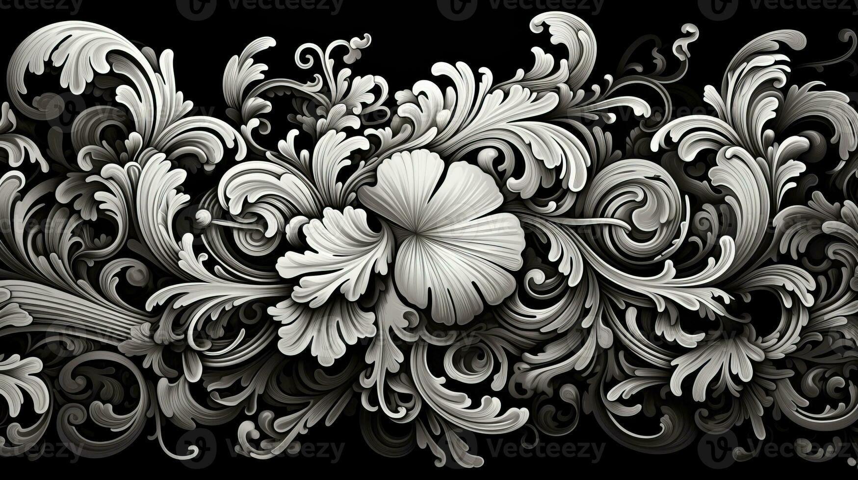 AI generated Abstract floral pattern in black and white colors photo