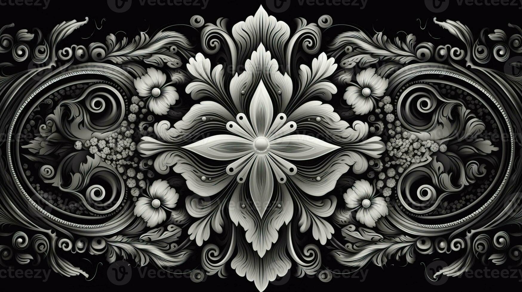 AI generated Abstract floral pattern in black and white colors photo