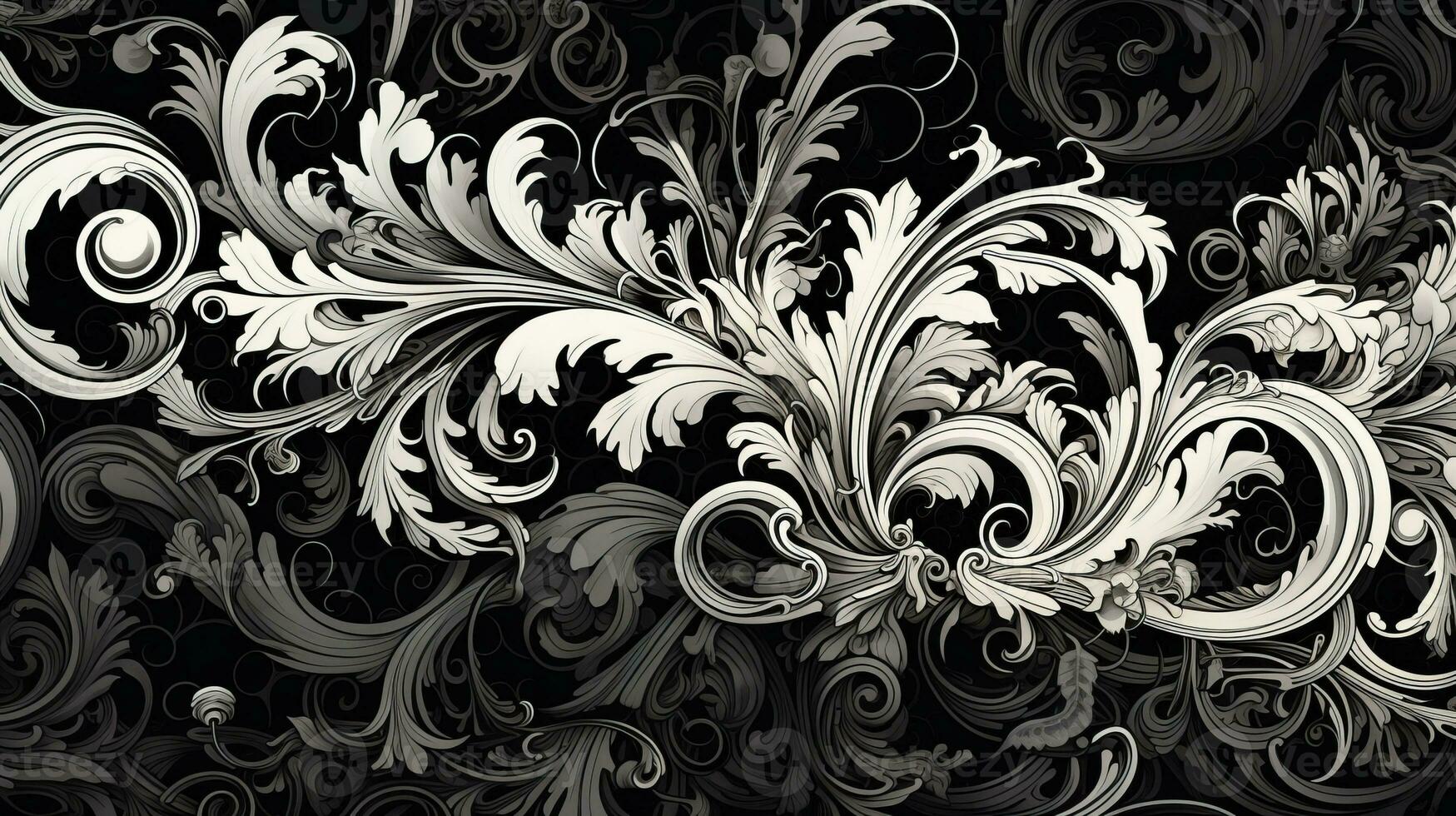 AI generated Abstract floral pattern in black and white colors photo