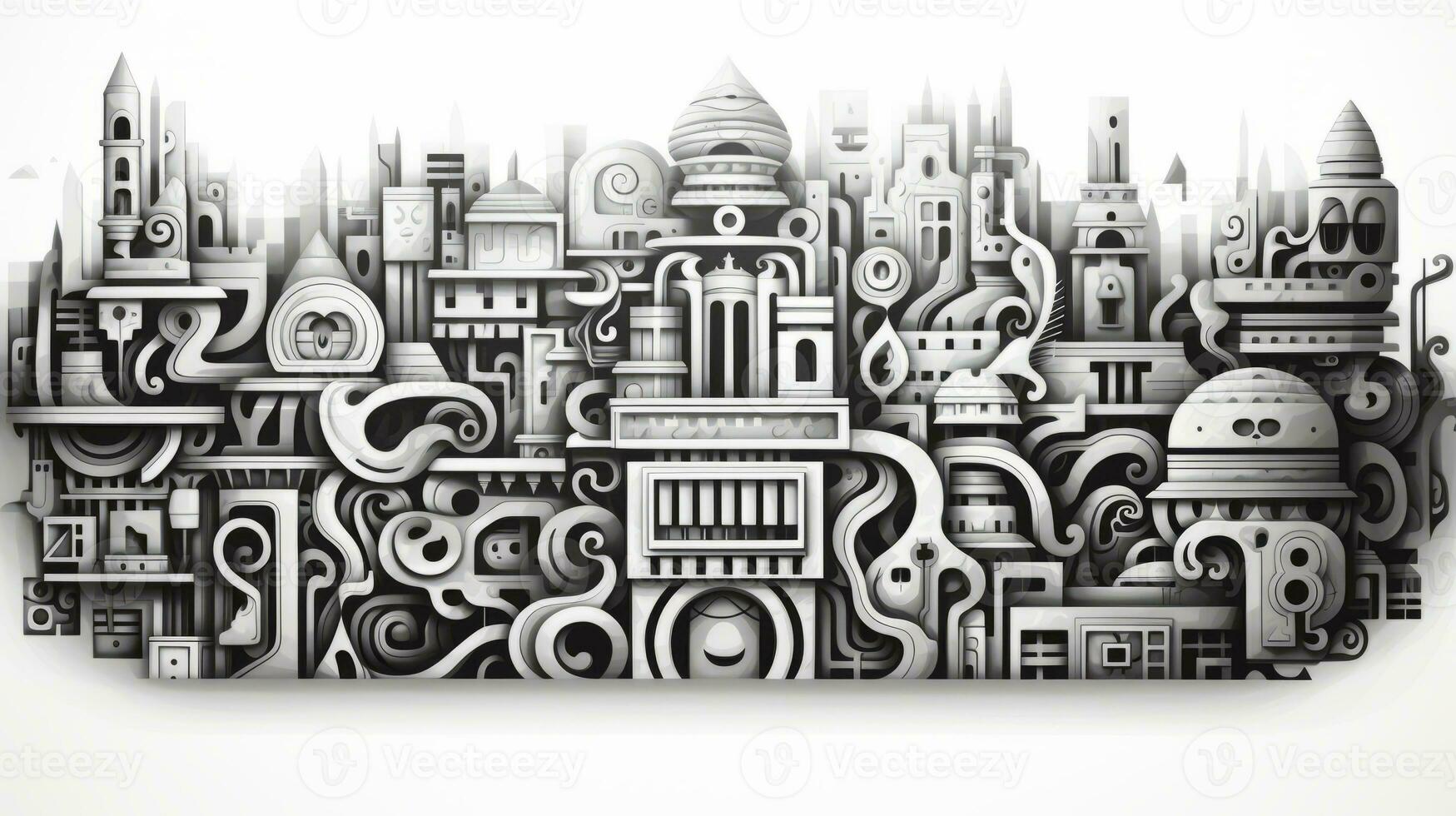 AI generated Abstract doodle background. City in surreal style photo