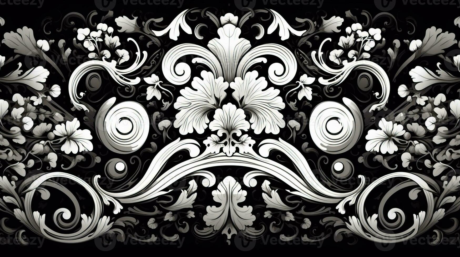 AI generated Abstract floral pattern in black and white colors photo